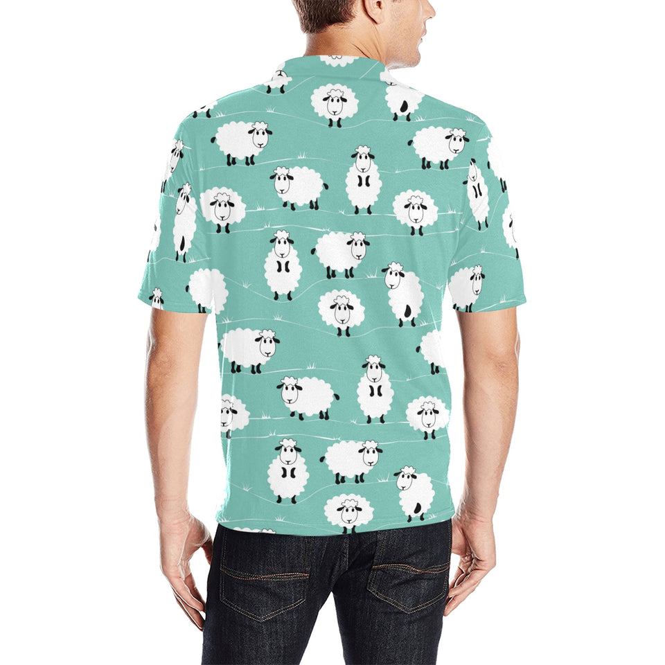 Cute sheep green background Men's All Over Print Polo Shirt