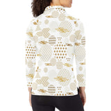 Beautiful gold japanese pattern Women's Long Sleeve Polo Shirt