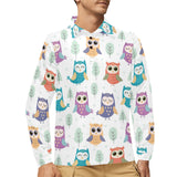 Cute owl pattern Men's Long Sleeve Polo Shirt