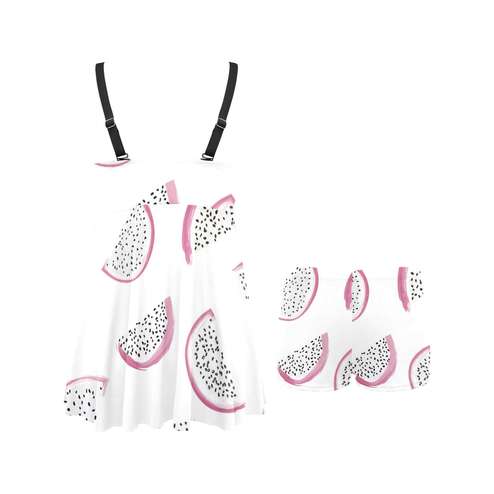 dragon fruit pattern Chest Sexy Pleated Two Piece Swim Dress