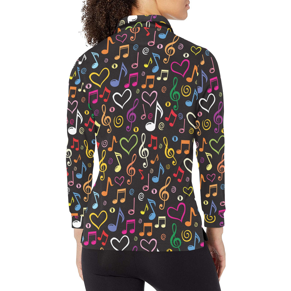 Music Notes Pattern Print Design 02 Women's Long Sleeve Polo Shirt