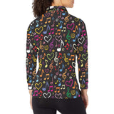 Music Notes Pattern Print Design 02 Women's Long Sleeve Polo Shirt