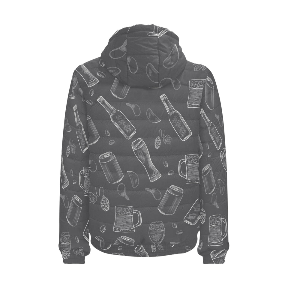 Beer hand drawn pattern Men's Padded Hooded Jacket