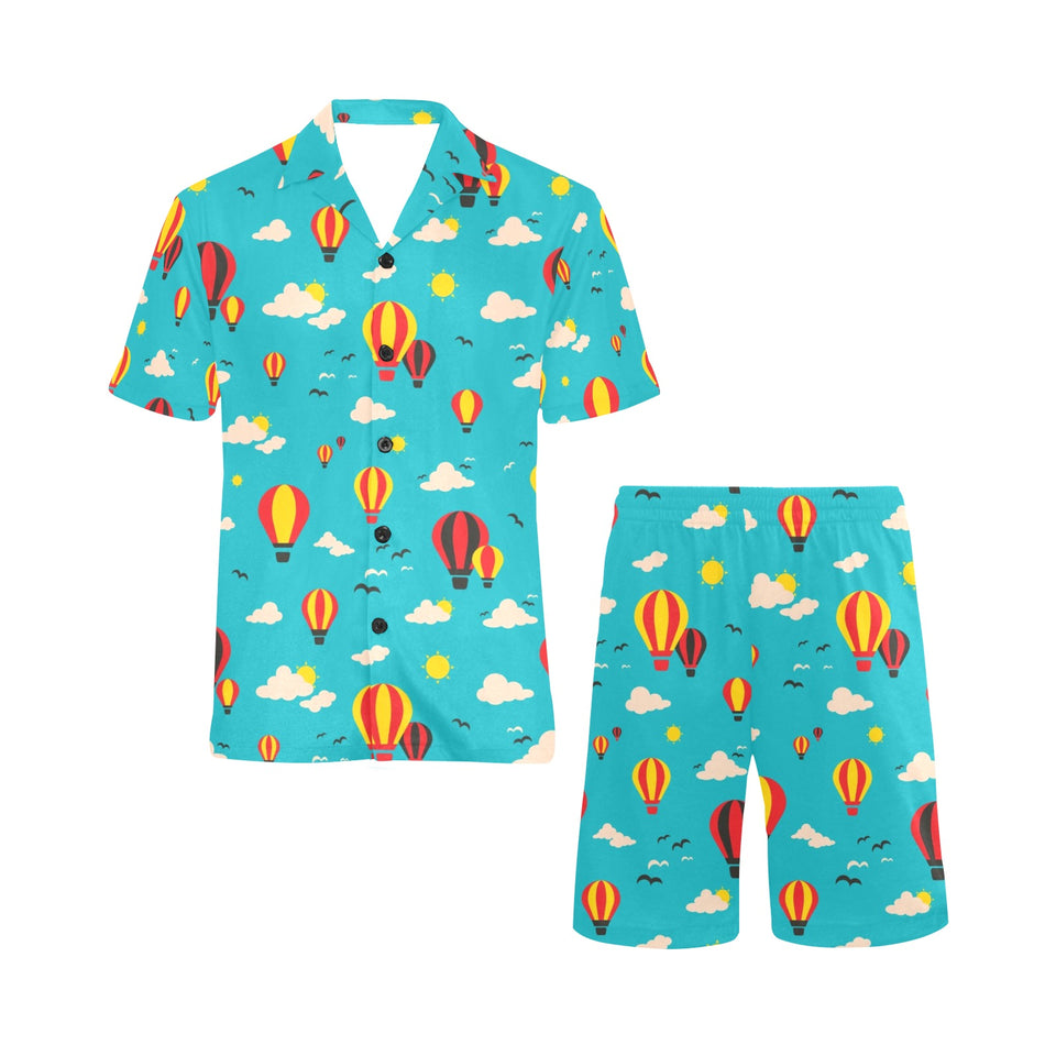 Hot Air Balloon Sky Pattern Men's V-Neck Short Pajama Set