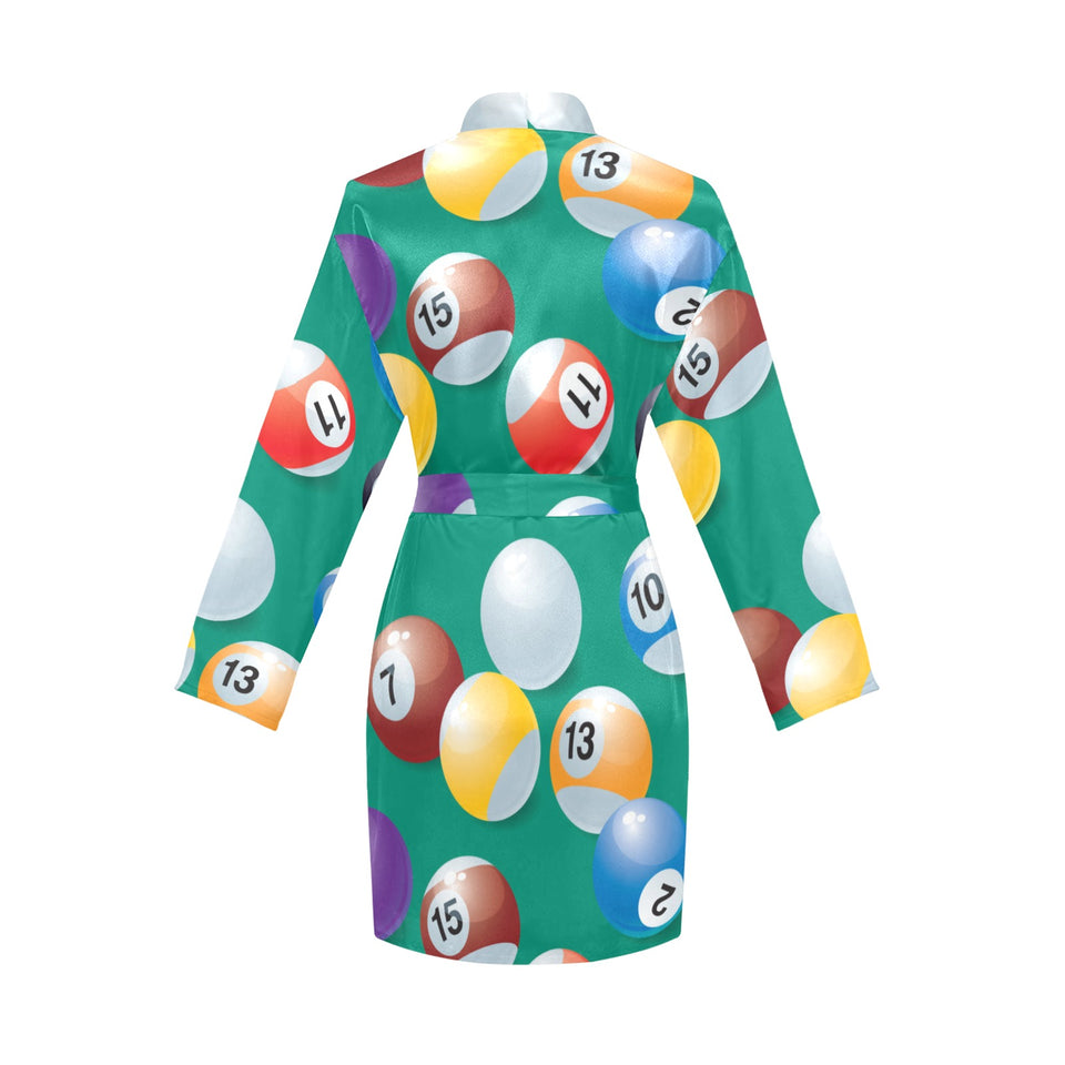 Billiard Ball Pattern Print Design 01 Women's Long Sleeve Belted Night Robe