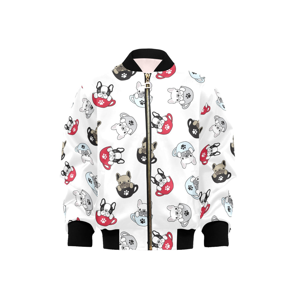 French bulldog cup paw pattern Kids' Boys' Girls' Bomber Jacket