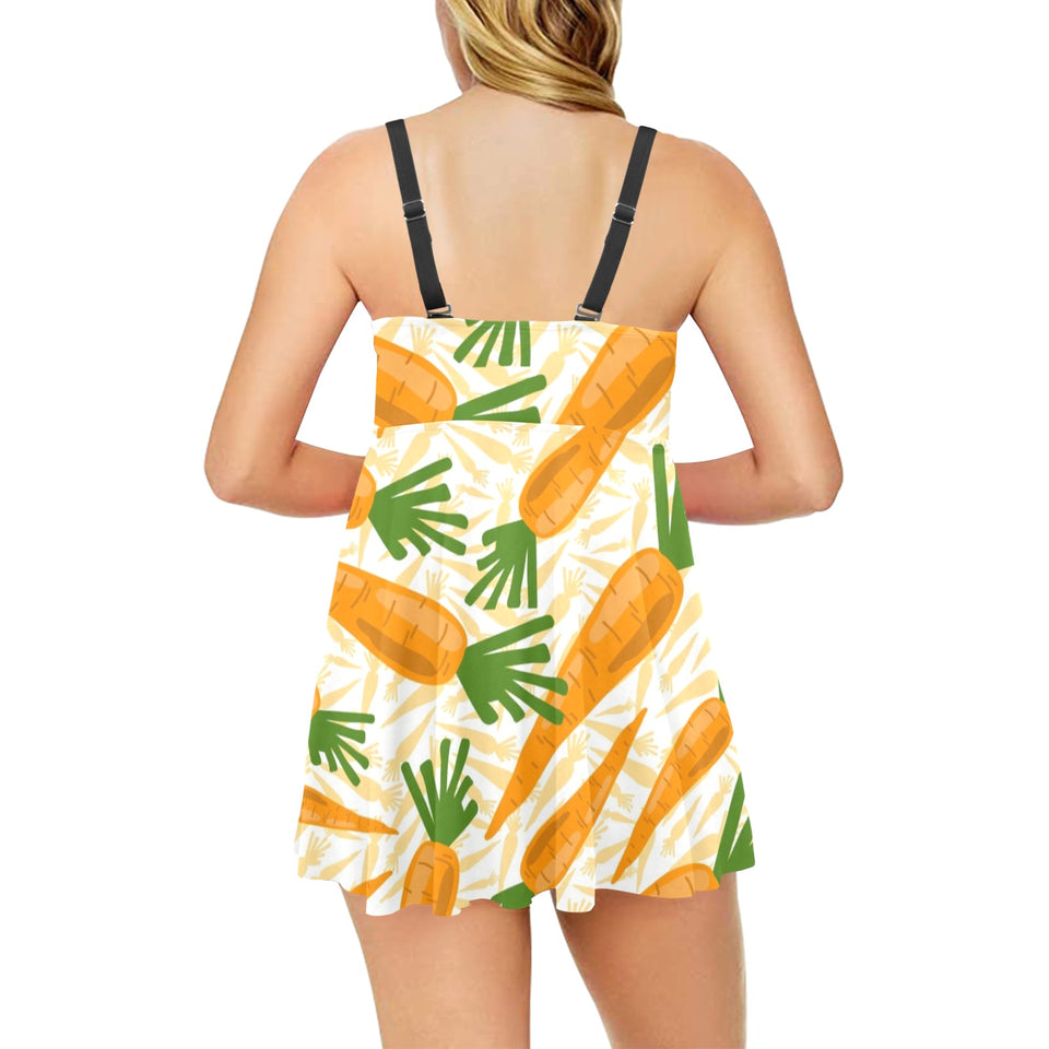 Carrot Pattern Print Design 01 Chest Sexy Pleated Two Piece Swim Dress