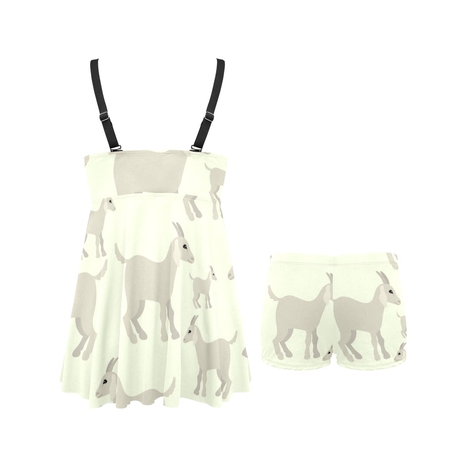 Little young goat pattern Chest Sexy Pleated Two Piece Swim Dress