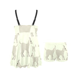 Little young goat pattern Chest Sexy Pleated Two Piece Swim Dress