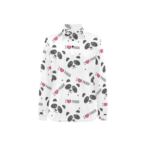 Hand Drawn faces of pandas pattern Women's Long Sleeve Polo Shirt