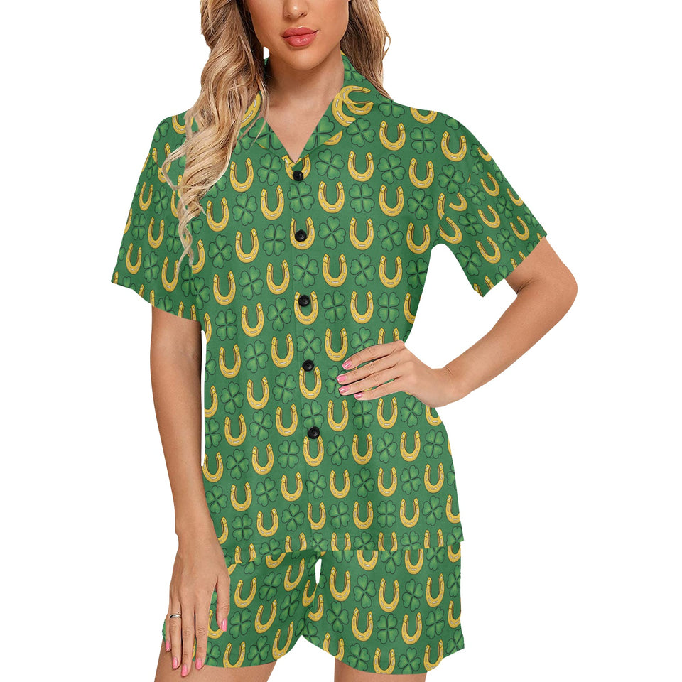 Horseshoes Pattern Print Design 05 Women's V-Neck Short Pajama Set