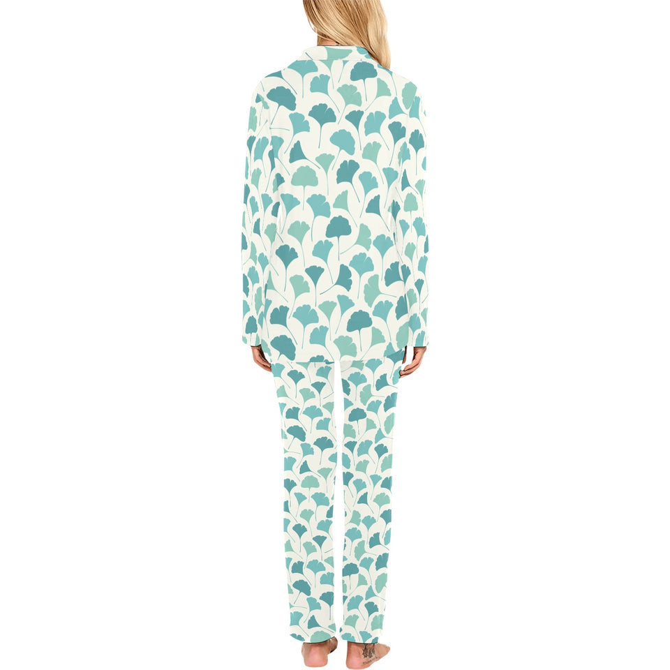 Green ginkgo leaves pattern Women's Long Pajama Set