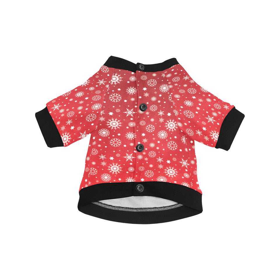Snowflake pattern red background All Over Print Pet Dog Round Neck Fuzzy Shirt