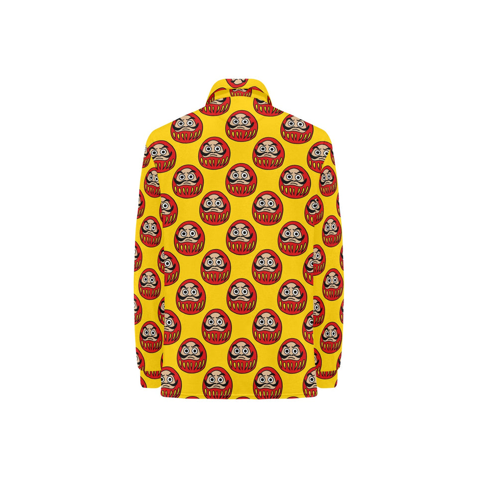 Daruma japanese wooden doll yellow background Women's Long Sleeve Polo Shirt