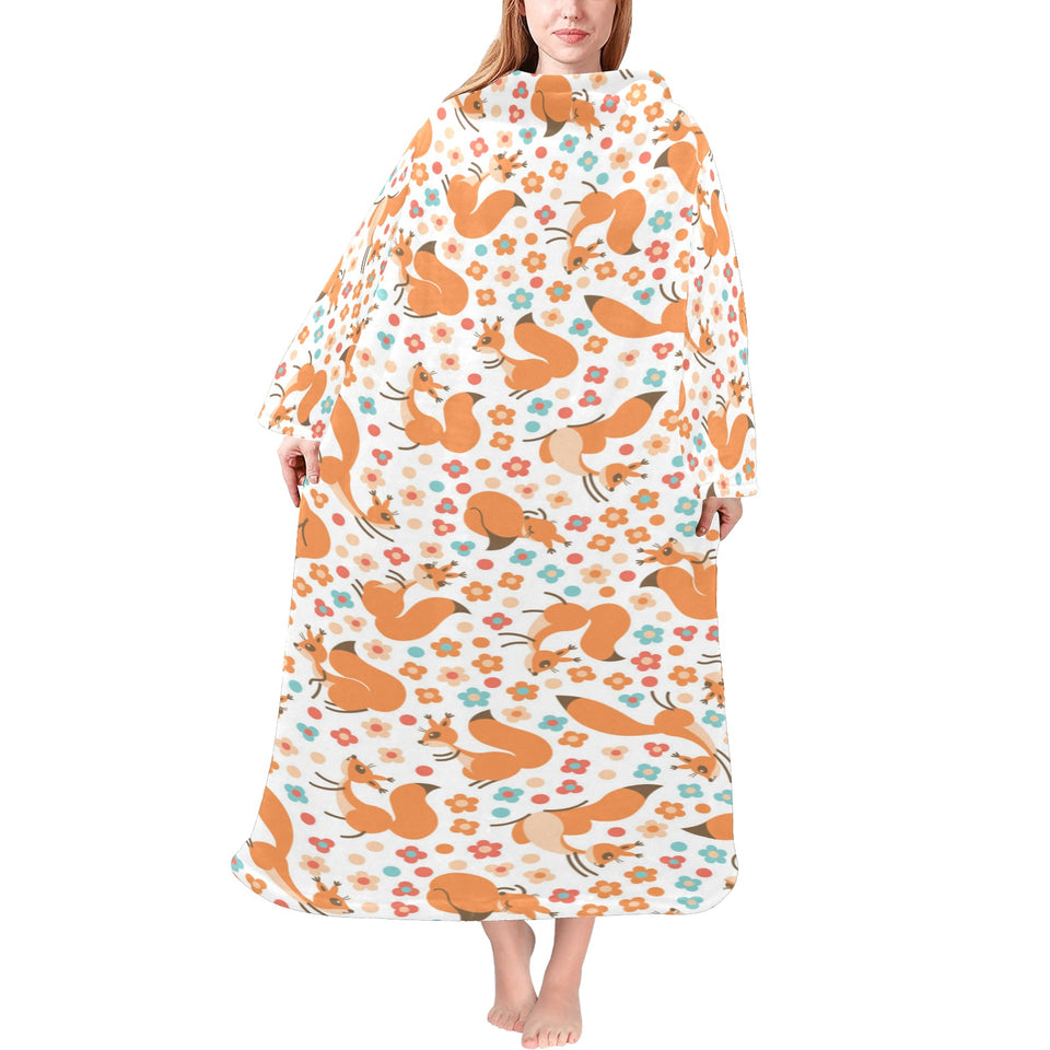 Squirrel Pattern Print Design 05 Blanket Robe with Sleeves