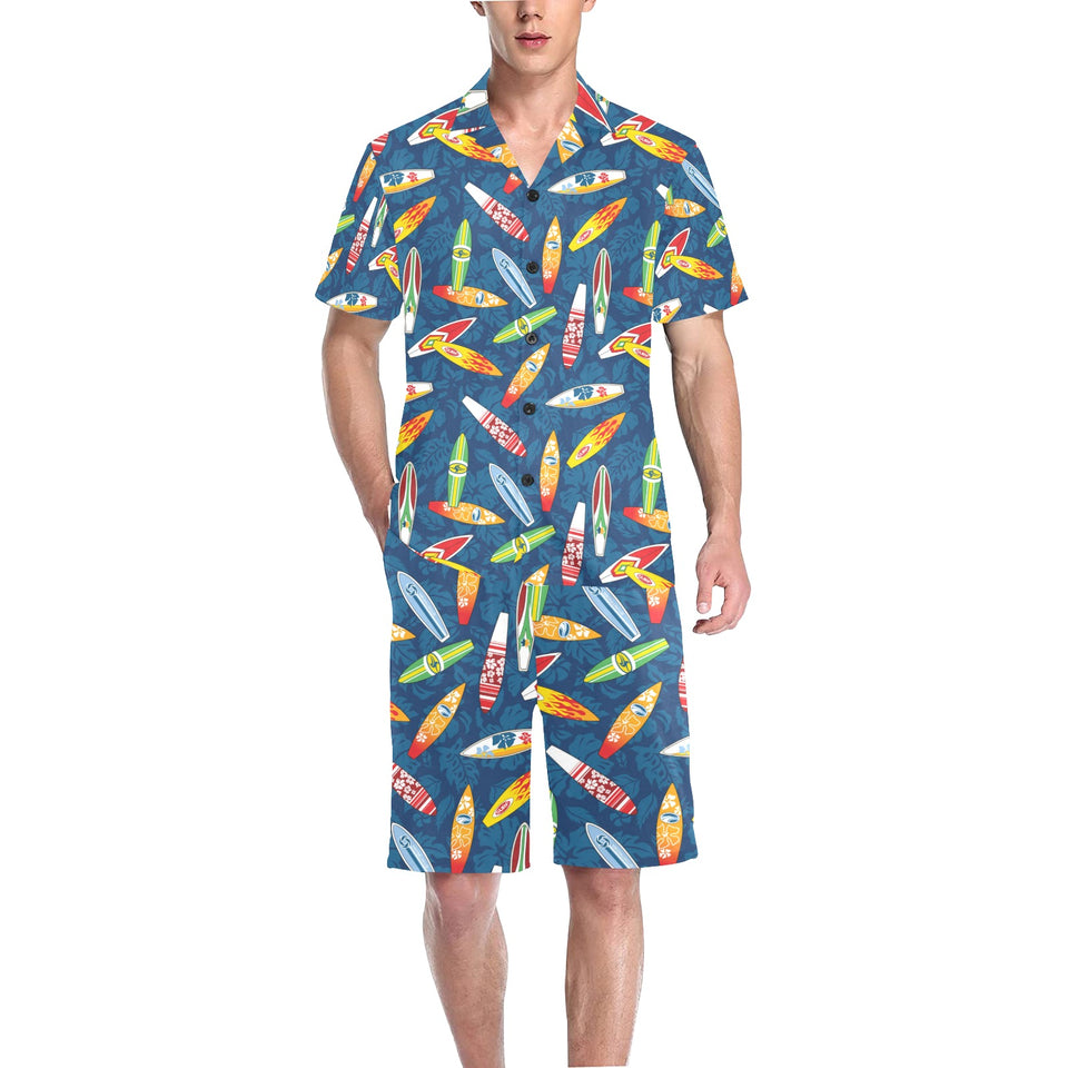 Surfboard Pattern Print Design 01 Men's V-Neck Short Pajama Set