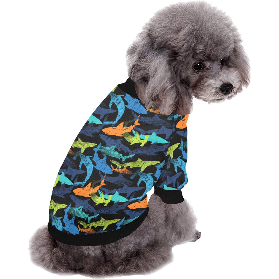 Colorful shark All Over Print Pet Dog Round Neck Fuzzy Shirt