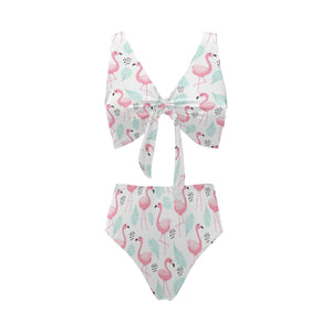 Cute flamingo pattern Chest Bowknot High Waisted Bikini Swimsuit