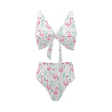 Cute flamingo pattern Chest Bowknot High Waisted Bikini Swimsuit