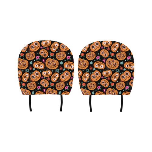 Pumpkin flowers spiderweb Halloween theme Car Headrest Cover