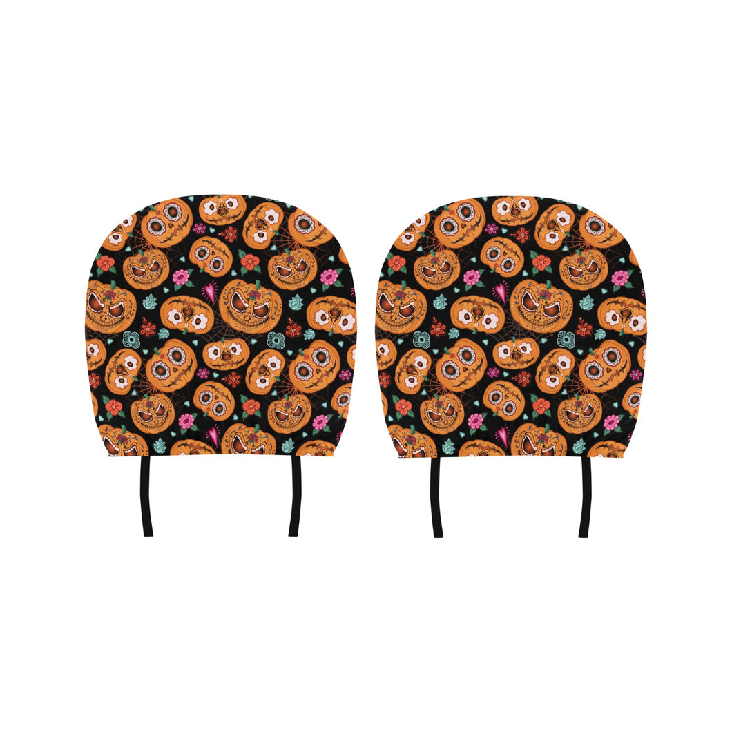 Pumpkin flowers spiderweb Halloween theme Car Headrest Cover