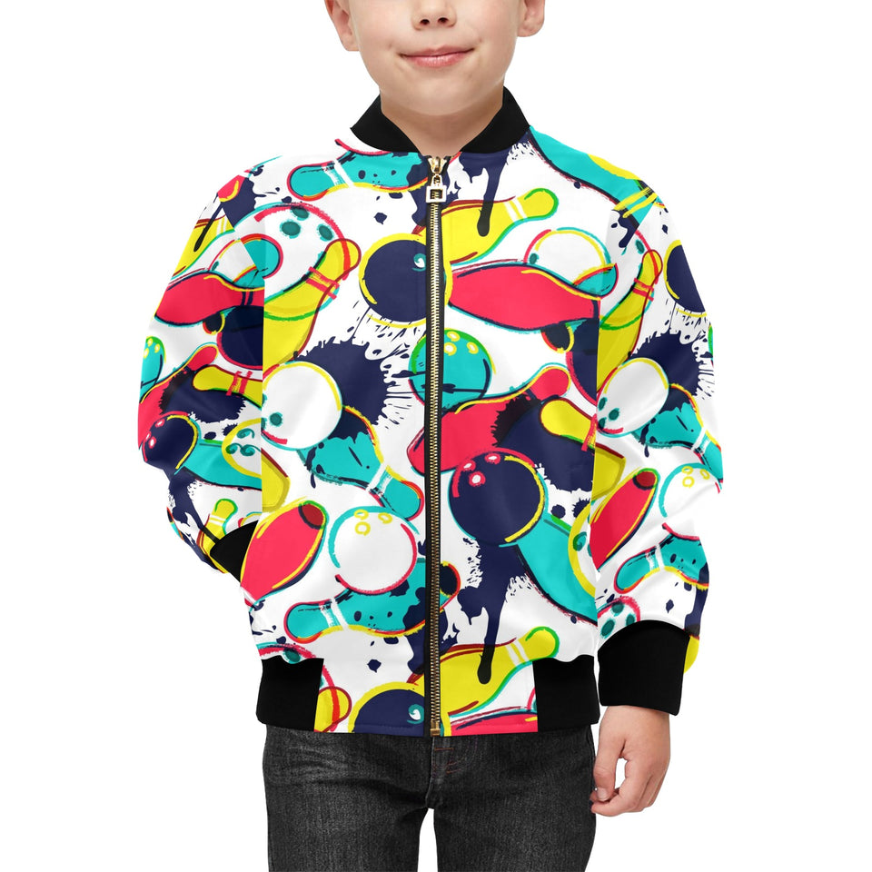 watercolor bowling ball pins Kids' Boys' Girls' Bomber Jacket