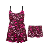 Lips Pattern Print Design 03 Chest Sexy Pleated Two Piece Swim Dress