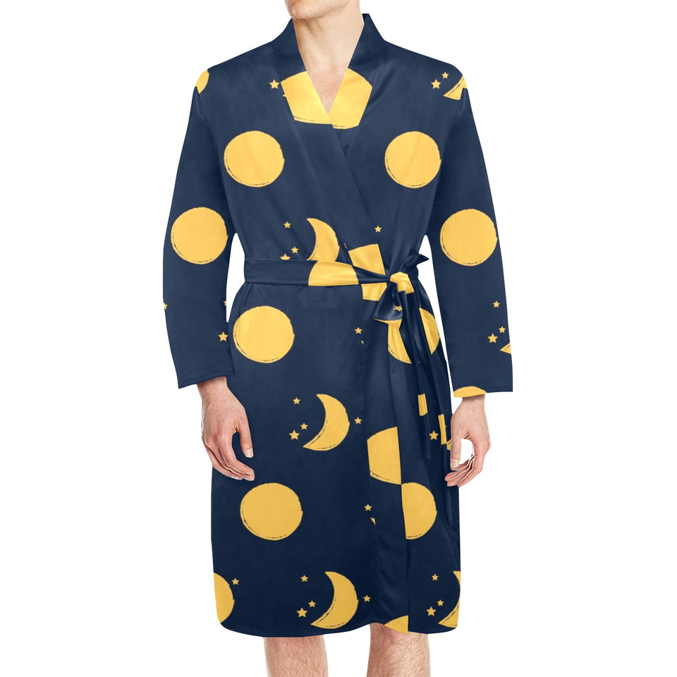 Moon star pattern Men's Long Sleeve Belted Night Robe