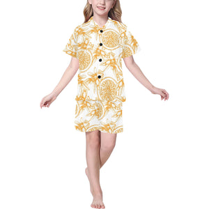 hand drawn orange fruit pattern Kids' Boys' Girls' V-Neck Short Pajama Set