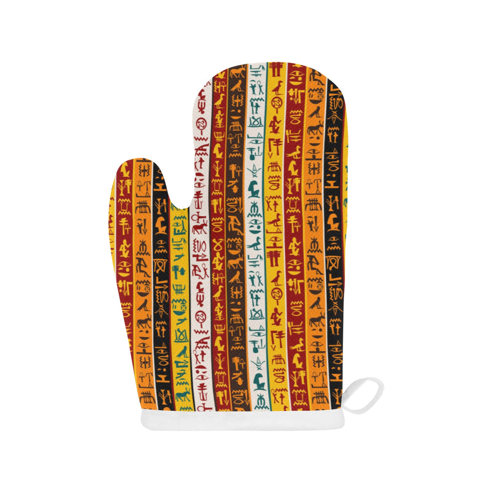 Egypt Hieroglyphics Pattern Print Design 01 Heat Resistant Oven Mitts