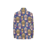 Sugar skull flower pattern Women's Long Sleeve Polo Shirt
