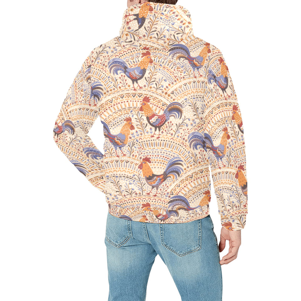 Cute rooster chicken cock floral ornament backgrou Men's Padded Hooded Jacket