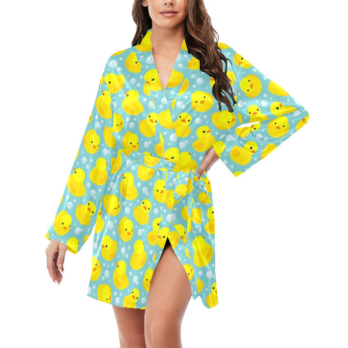 Duck Pattern Print Design 03 Women's Long Sleeve Belted Night Robe