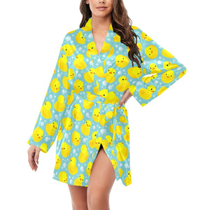 Duck Pattern Print Design 03 Women's Long Sleeve Belted Night Robe