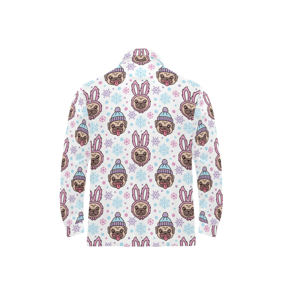Cute pug hat rabbit costume pattern Men's Long Sleeve Polo Shirt