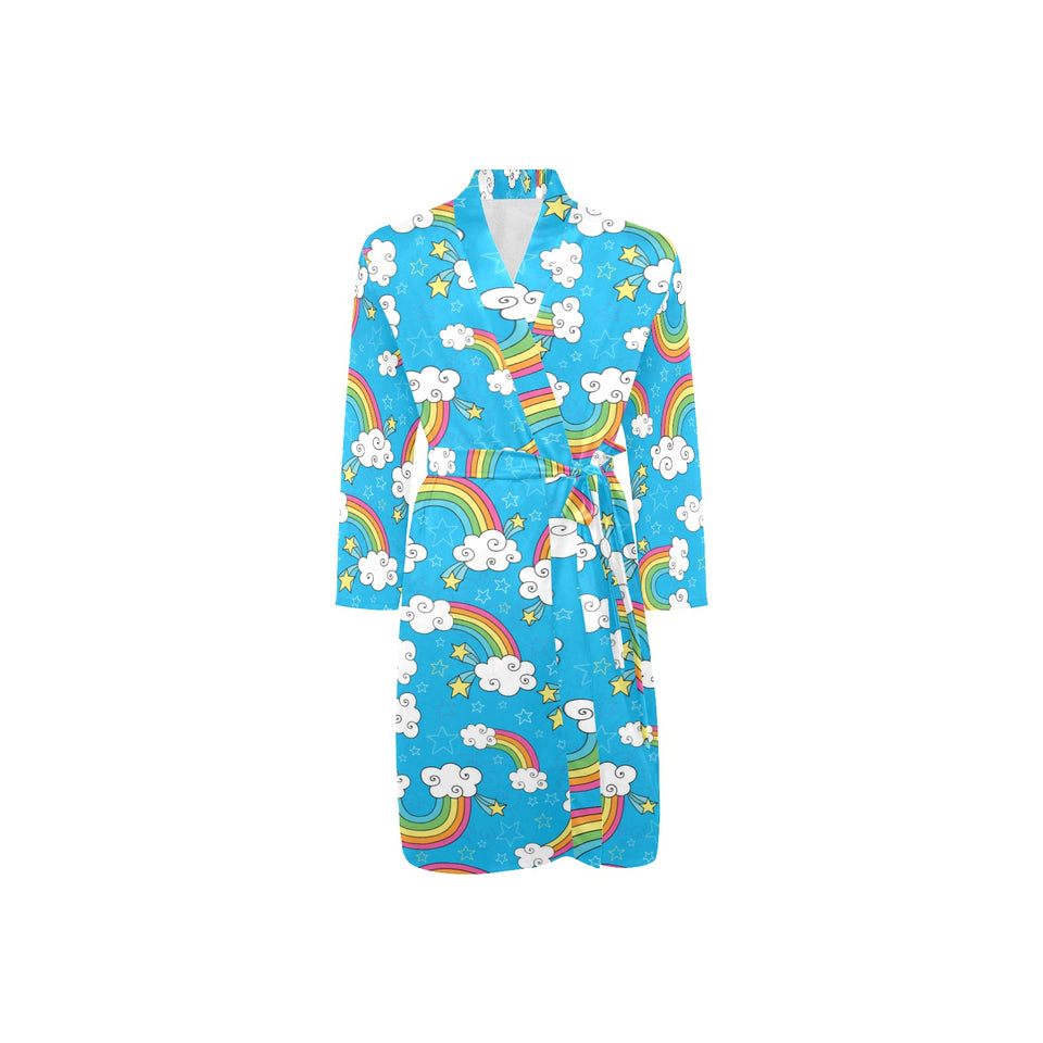 Rainbows Sky Clouds Pattern Men's Long Sleeve Belted Night Robe