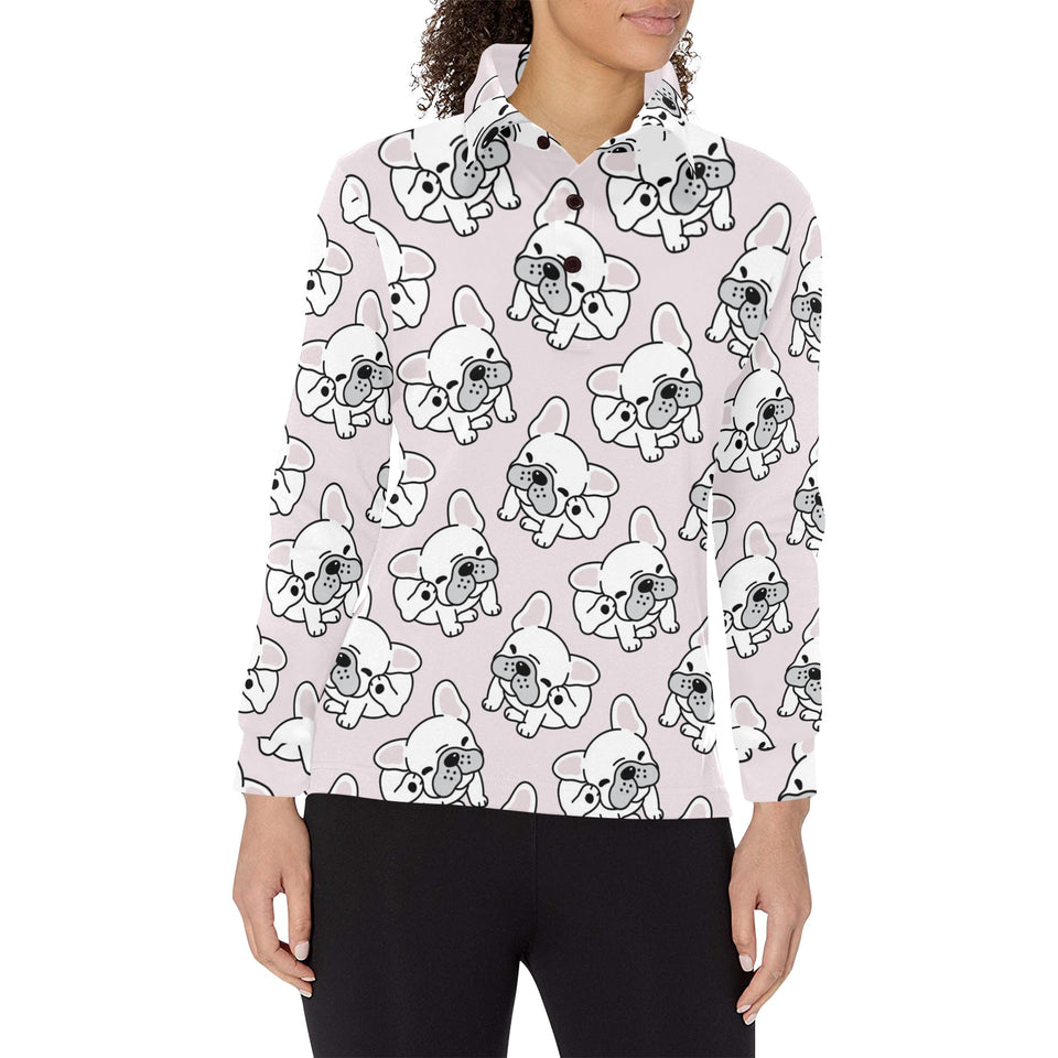 Cute french bulldog pattern Women's Long Sleeve Polo Shirt