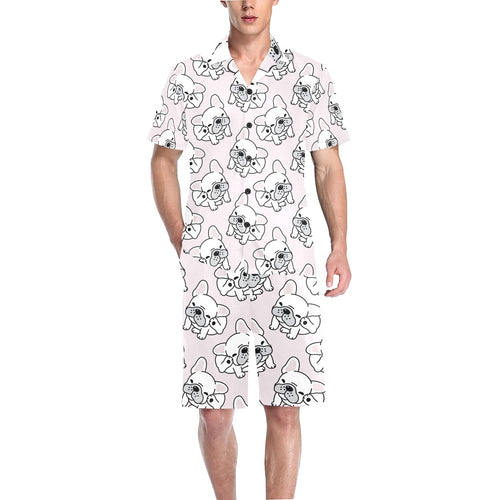 Cute french bulldog pattern Men's V-Neck Short Pajama Set