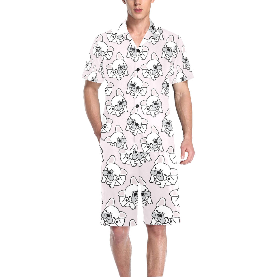 Cute french bulldog pattern Men's V-Neck Short Pajama Set