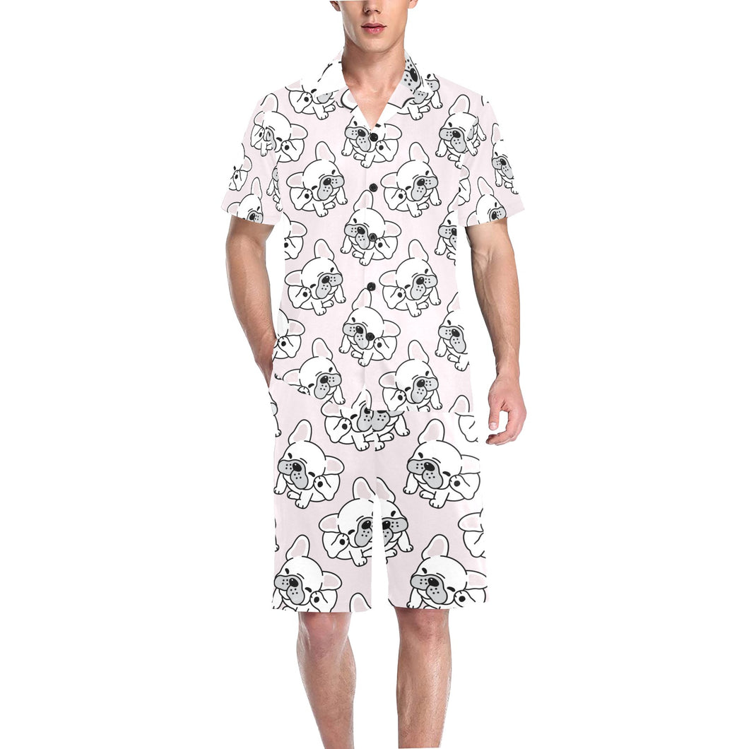 Cute french bulldog pattern Men's V-Neck Short Pajama Set