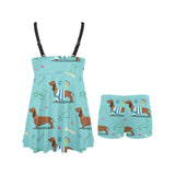 Dachshund decorative background Chest Sexy Pleated Two Piece Swim Dress