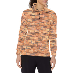Brick Printed Pattern Print Design 04 Women's Long Sleeve Polo Shirt