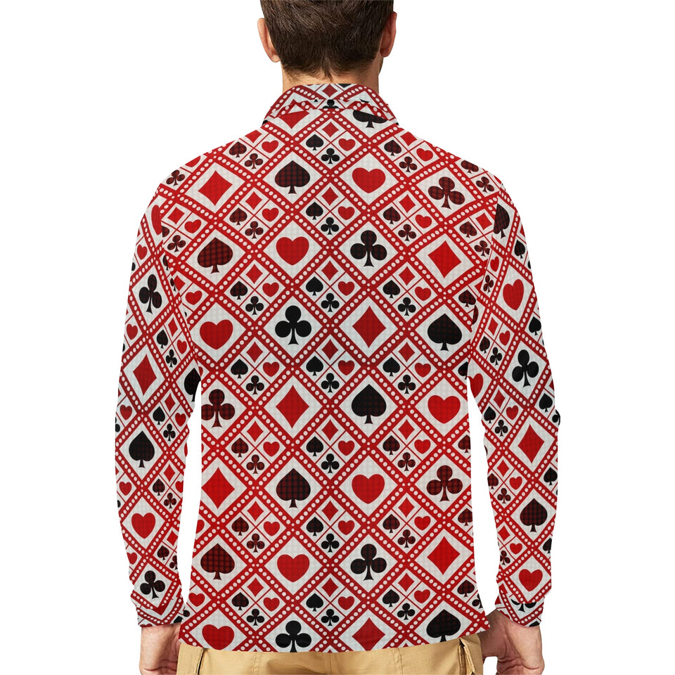 Casino Cards Suits Pattern Print Design 03 Men's Long Sleeve Polo Shirt