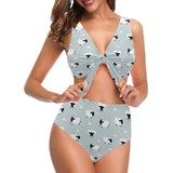 Sheep polka dot cloud pattern Chest Bowknot High Waisted Bikini Swimsuit