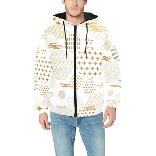 Beautiful gold japanese pattern Men's Padded Hooded Jacket