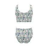 Cute Penguin pattern Chest Bowknot High Waisted Bikini Swimsuit