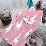 Llama Alpaca pink background Blanket Robe with Sleeves