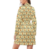 English Bulldog Pattern Print Design 02 Women's Long Sleeve Belted Night Robe