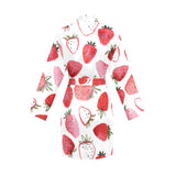 watercolor hand drawn beautiful strawberry pattern Women's Long Sleeve Belted Night Robe