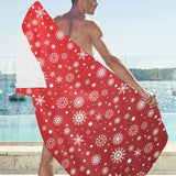 Snowflake pattern red background Beach Towel